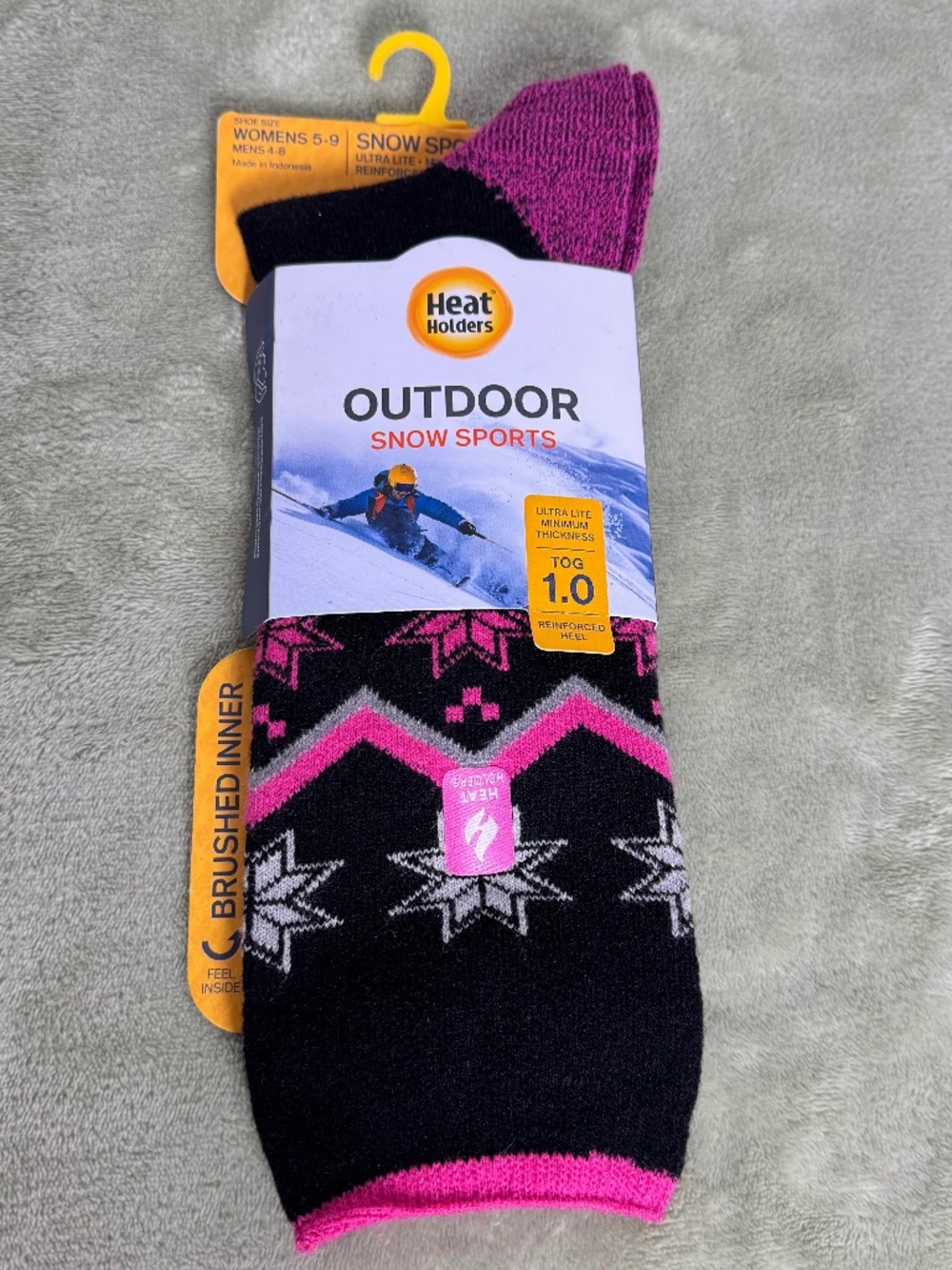Heat Holders Womens 5-9 Snow Sports Ski Socks Black Pink Thermal TOG 1.0 NWT